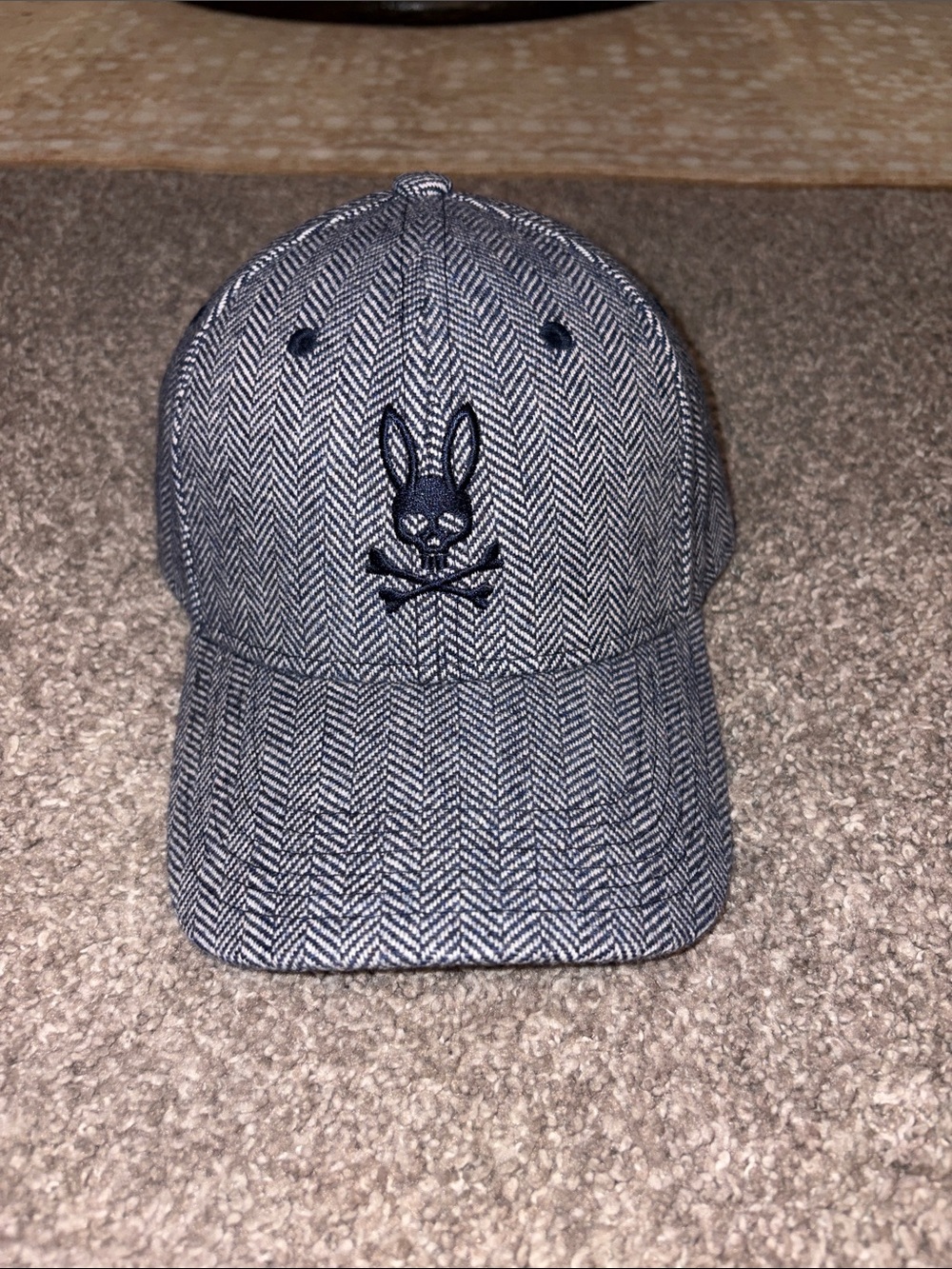Psycho Bunny Herringbone Baseball Cap - Navy and Gray